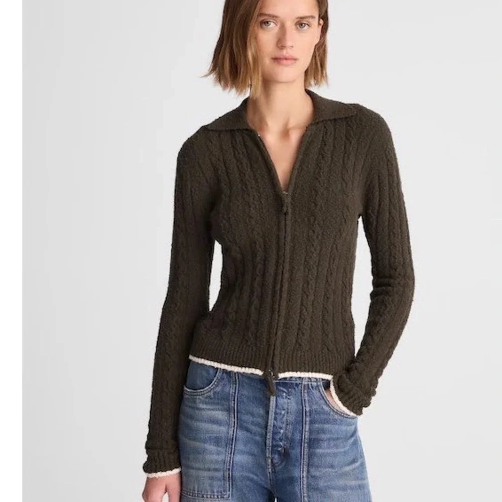 NWT Madewell Cable-Knit Zip Cardigan Womens Small Olive Green Classic Preppy
